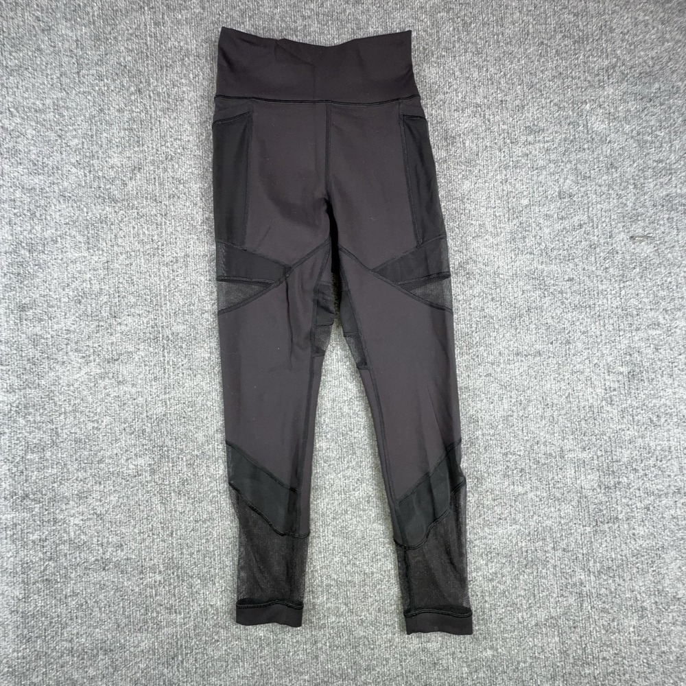 Lululemon Leggings Womens 6 Black High Rise‎ Mesh Crop Pocket Yoga Pants Stretch